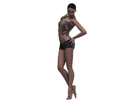 3 D Model Female Pose Black Background PNG