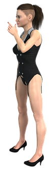 3 D Model Woman Black Outfit PNG