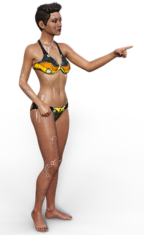 3 D Model Woman Pointingin Bikini PNG