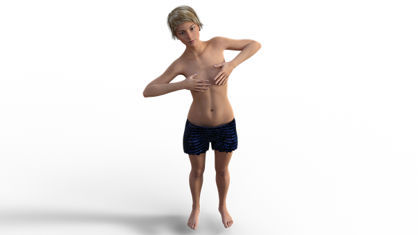 3 D Rendered Blonde Female Figure Covering Chest PNG