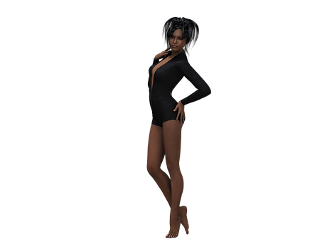 3 D Rendered Female Character Black Outfit PNG