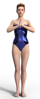 3 D Rendered Female Characterin Blue Swimsuit PNG