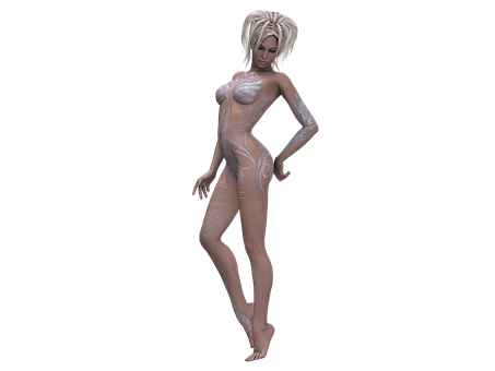 3 D Rendered Female Figurewith Body Art PNG
