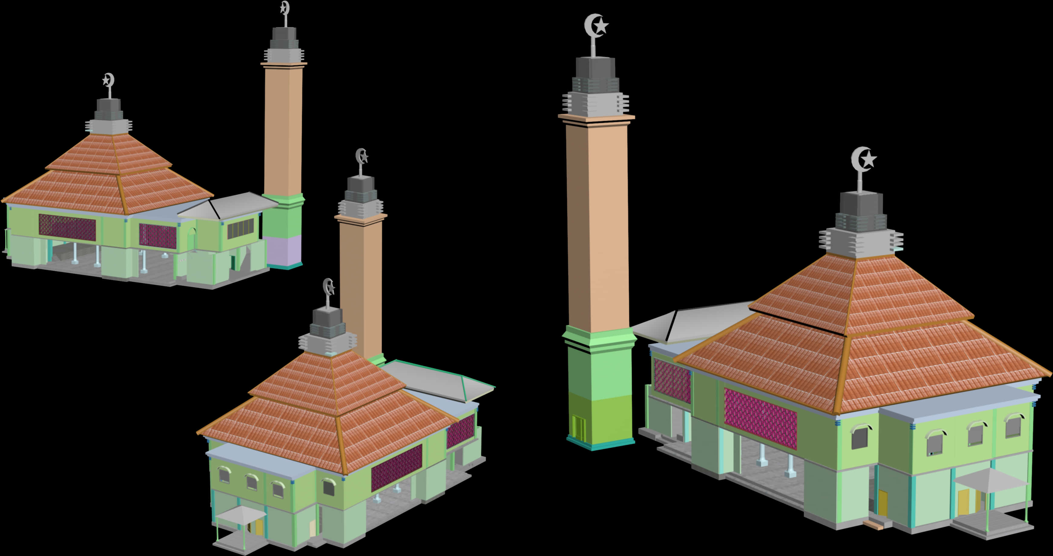 3 D Rendered Masjid Models PNG