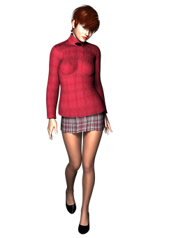3 D Rendered Redhead Womanin Sweaterand Skirt PNG