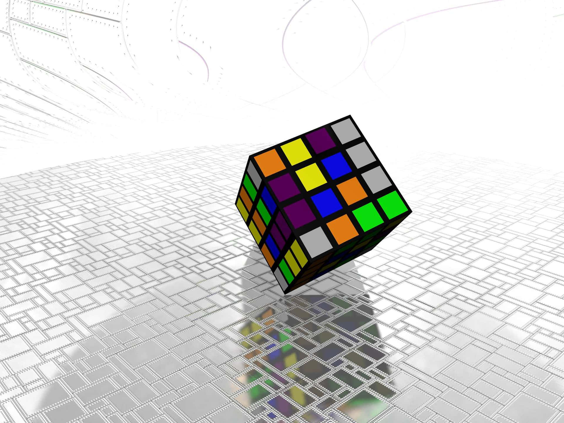 3 D Rendered Rubiks Cubeon Reflective Surface Wallpaper