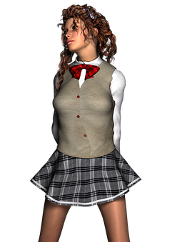 3 D Rendered Schoolgirl Character PNG