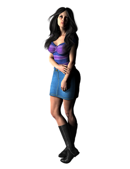 3 D Rendered Womanin Casual Outfit PNG