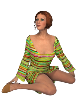 3 D Rendered Womanin Colorful Outfit PNG
