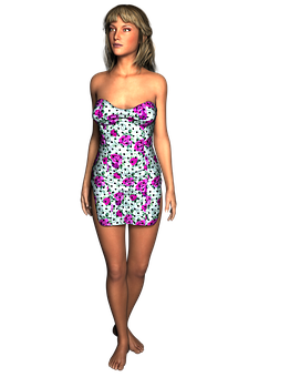 3 D Rendered Womanin Floral Dress PNG