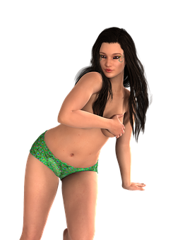 3 D Rendered Womanin Green Bikini Bottoms PNG