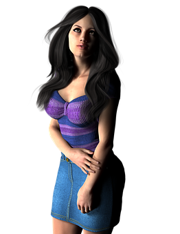 3 D Rendered Womanin Purple Topand Blue Skirt PNG