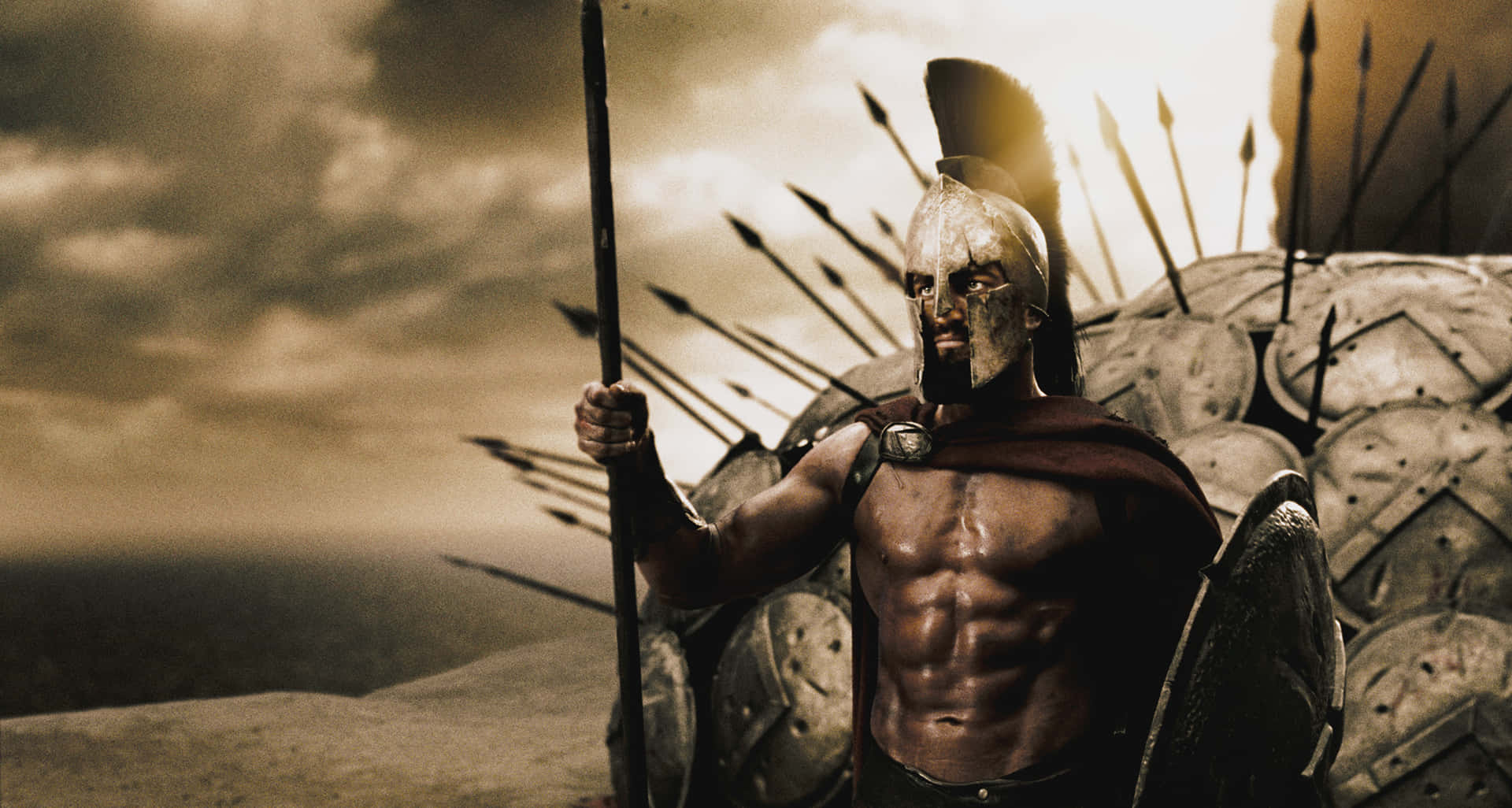 Einspartanischer Krieger Steht Auf Einem Hügel. Wallpaper