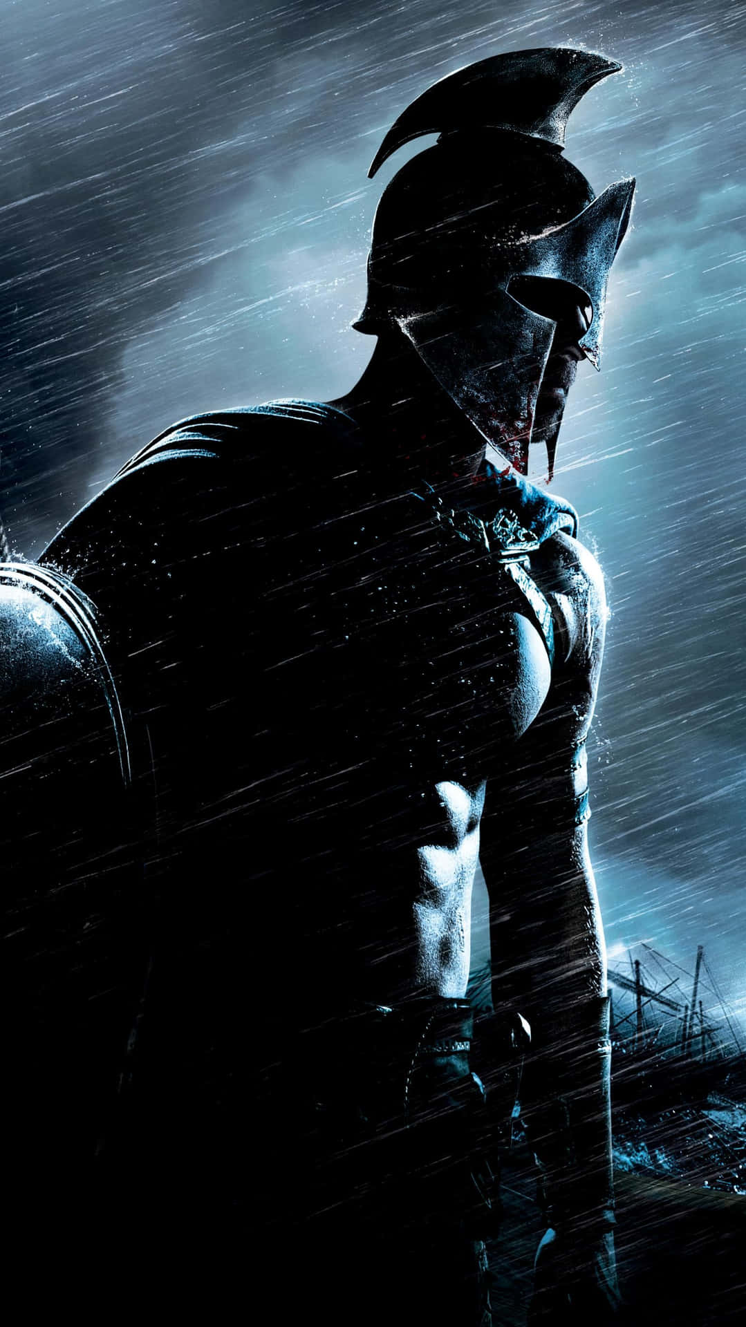 A Spartan Standing In The Rain Wallpaper