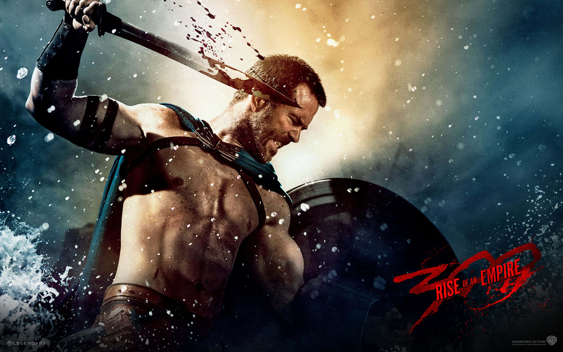 300 Movie Poster With Themistocles And His Bloody Sword Wallpaper
