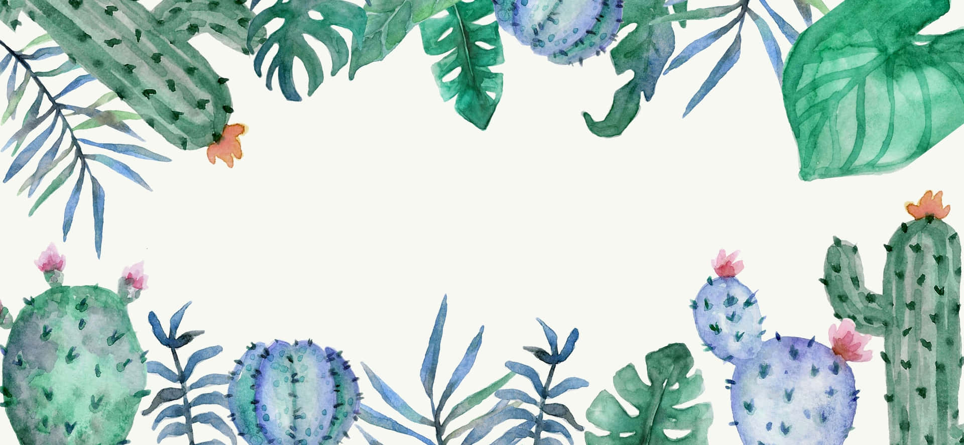 Watercolor Background With Cactus And Plants Wallpaper