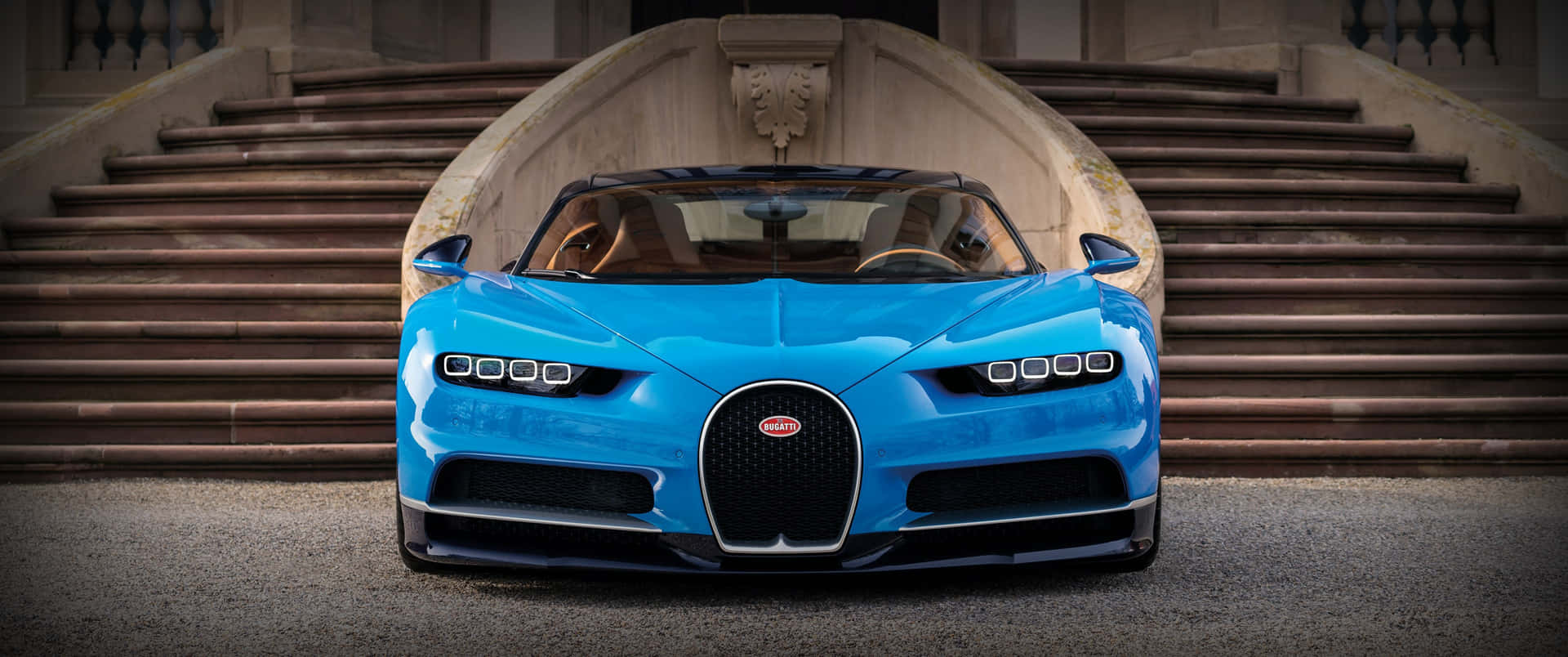 3440x1440 Blue Bugatti Chiron Sports Car Wallpaper