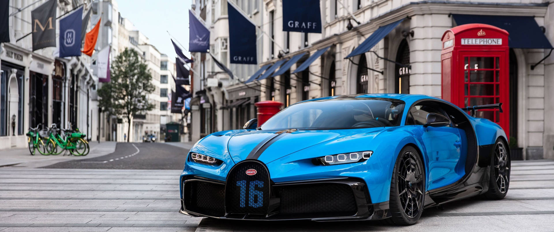 3440x1440 Car Bugatti Chiron Sport Coupe Mekka-blå baggrundsbillede Wallpaper