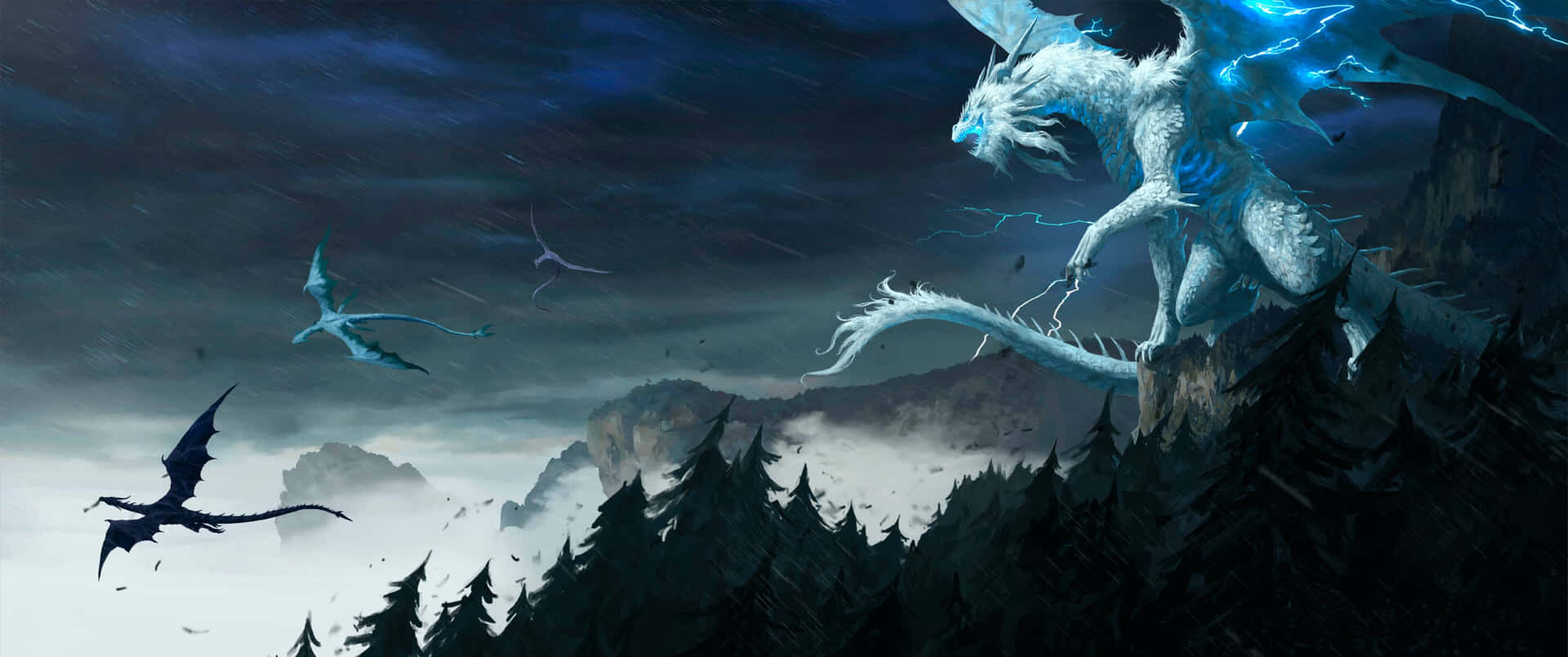 3440x1440 Dragon Flying Over Mountain Wallpaper