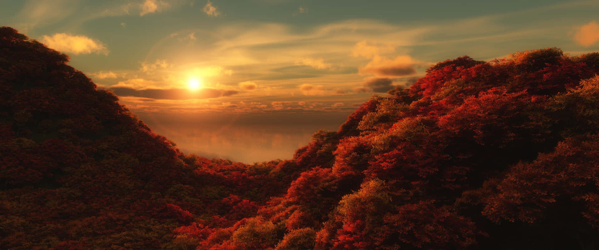 3440x1440 Fall Season Mountain With Sunset Wallpaper