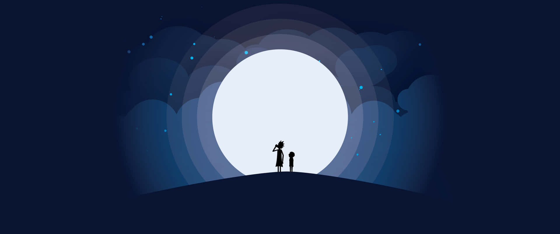 En mand og kvinde står på en bakke med et lys, der skinner igennem himlen Wallpaper