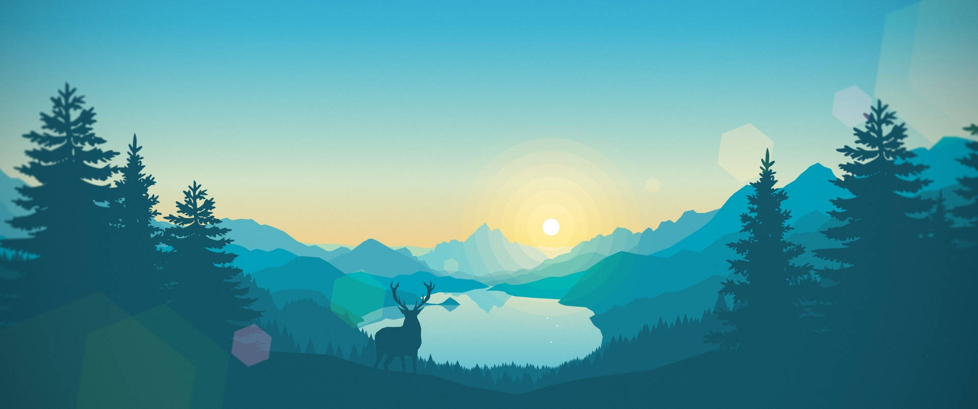 3440x1440 Minimalist Blue Morning Landscape Wallpaper