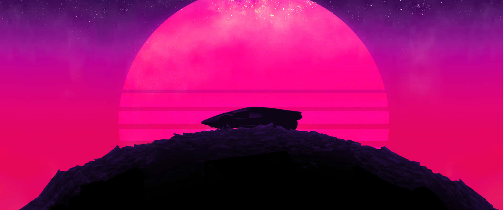 A Pink And Purple Sky With A Mountain In The Background Wallpaper