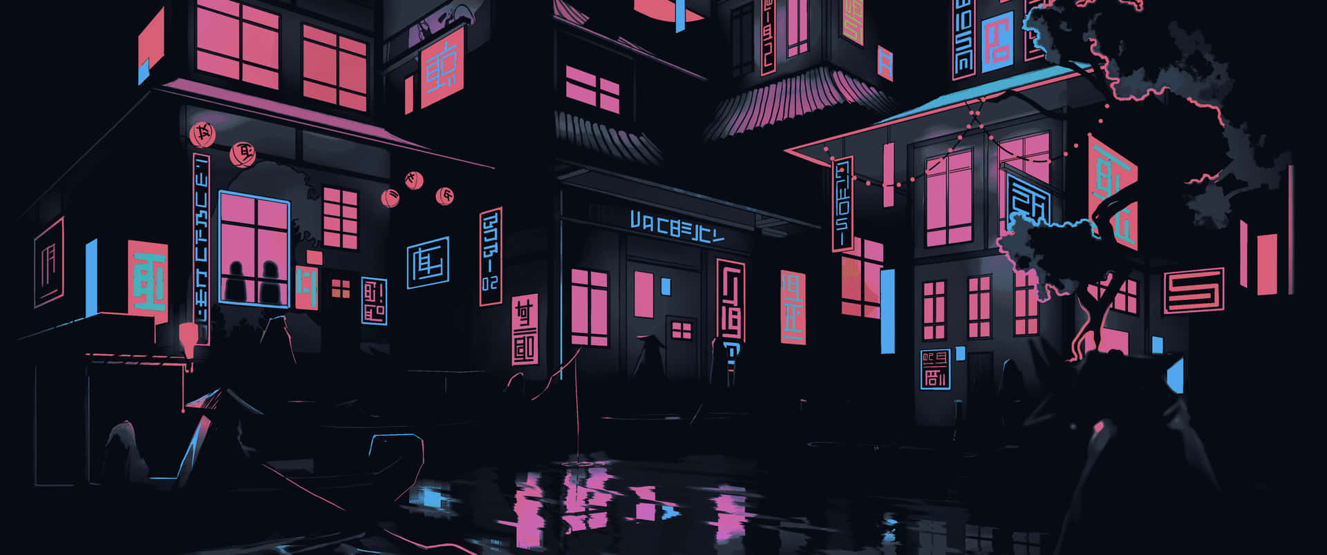 A View of a Neon-Colored City Wallpaper