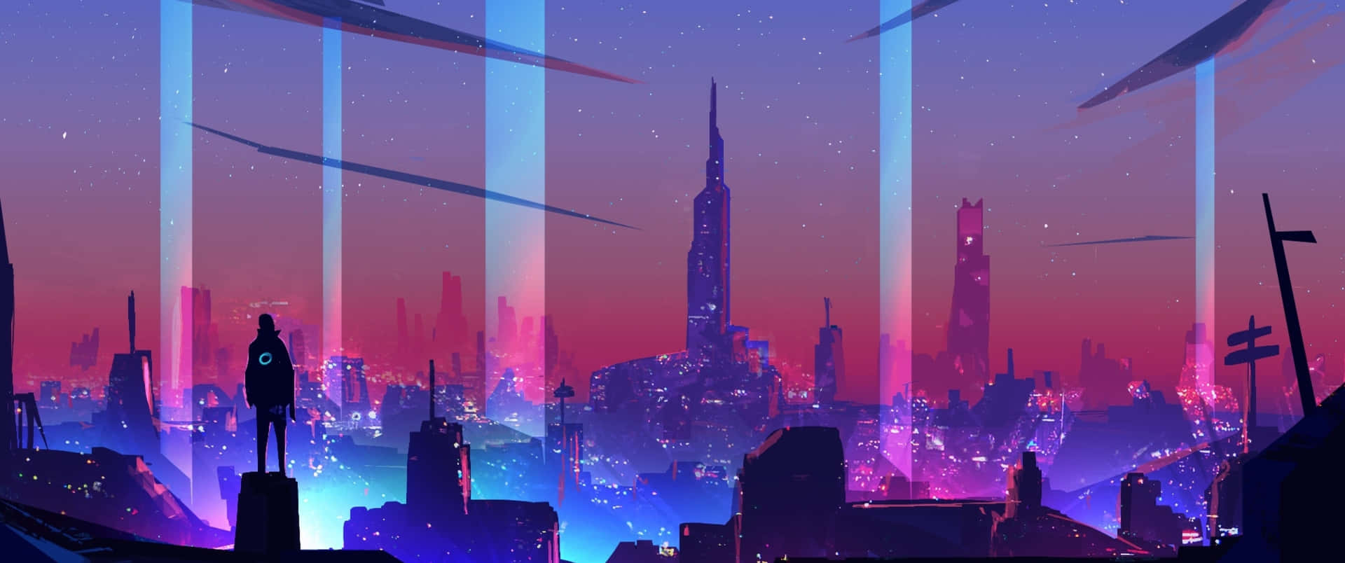A Futuristic City With A Blue Sky And Colorful Buildings Wallpaper