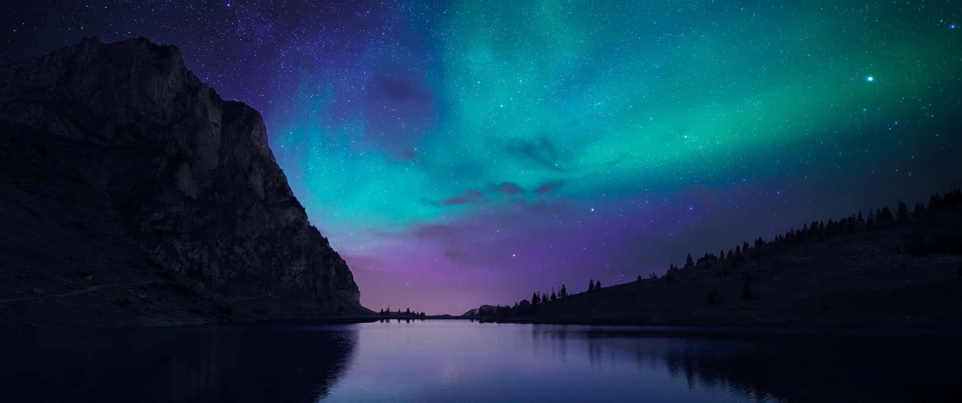 3440x1440 Space Northern Lights And Mountains Wallpaper