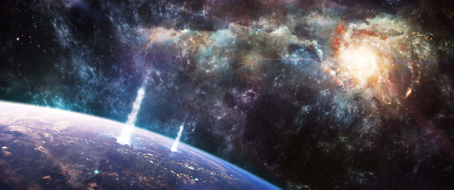 Entdeckedie Schönheit Des Universums Mit Diesem 3440x1440 Weltraum-hintergrundbild. Wallpaper