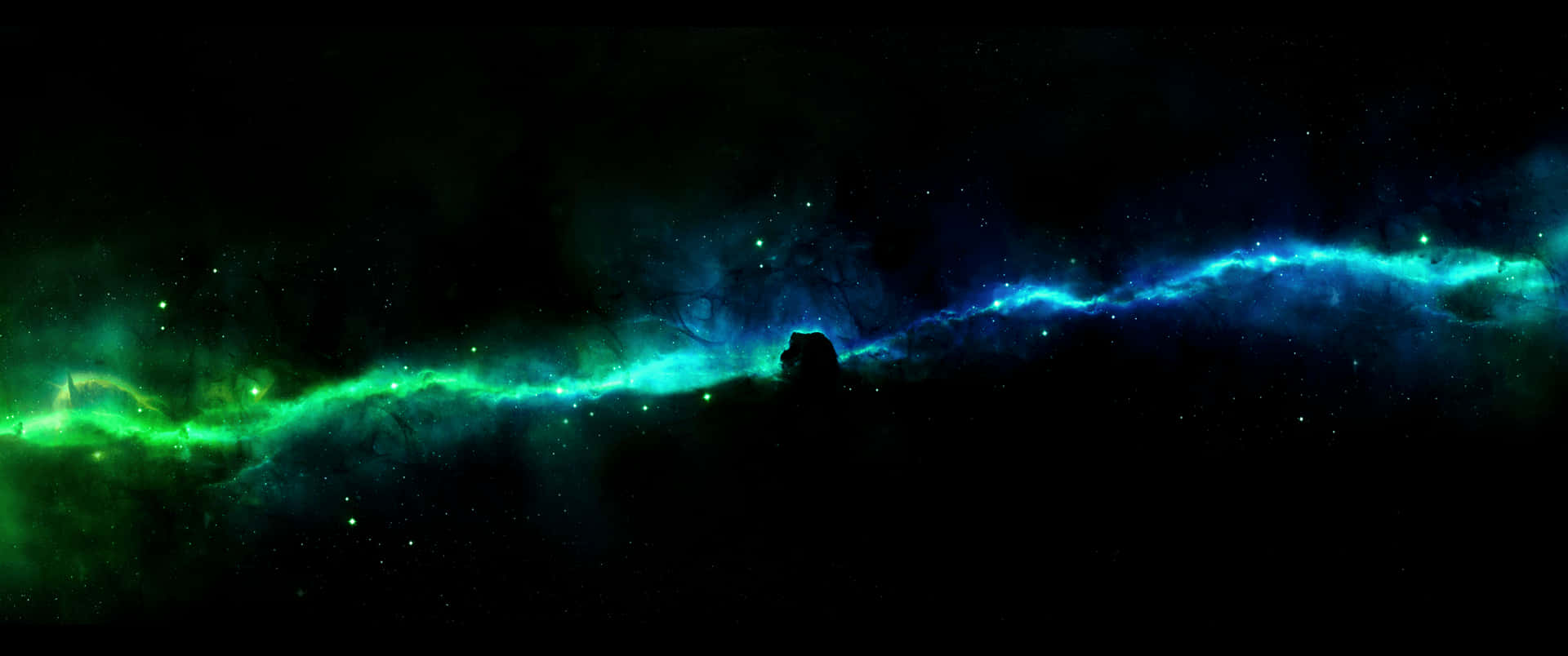 Espaciogalaxia Verde Y Azul De 3440x1440 Fondo de pantalla