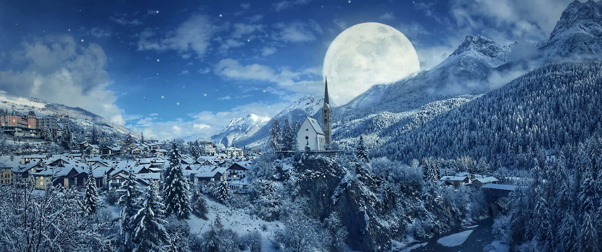 Winter scenery in high-resolution 3440x1440 Wallpaper