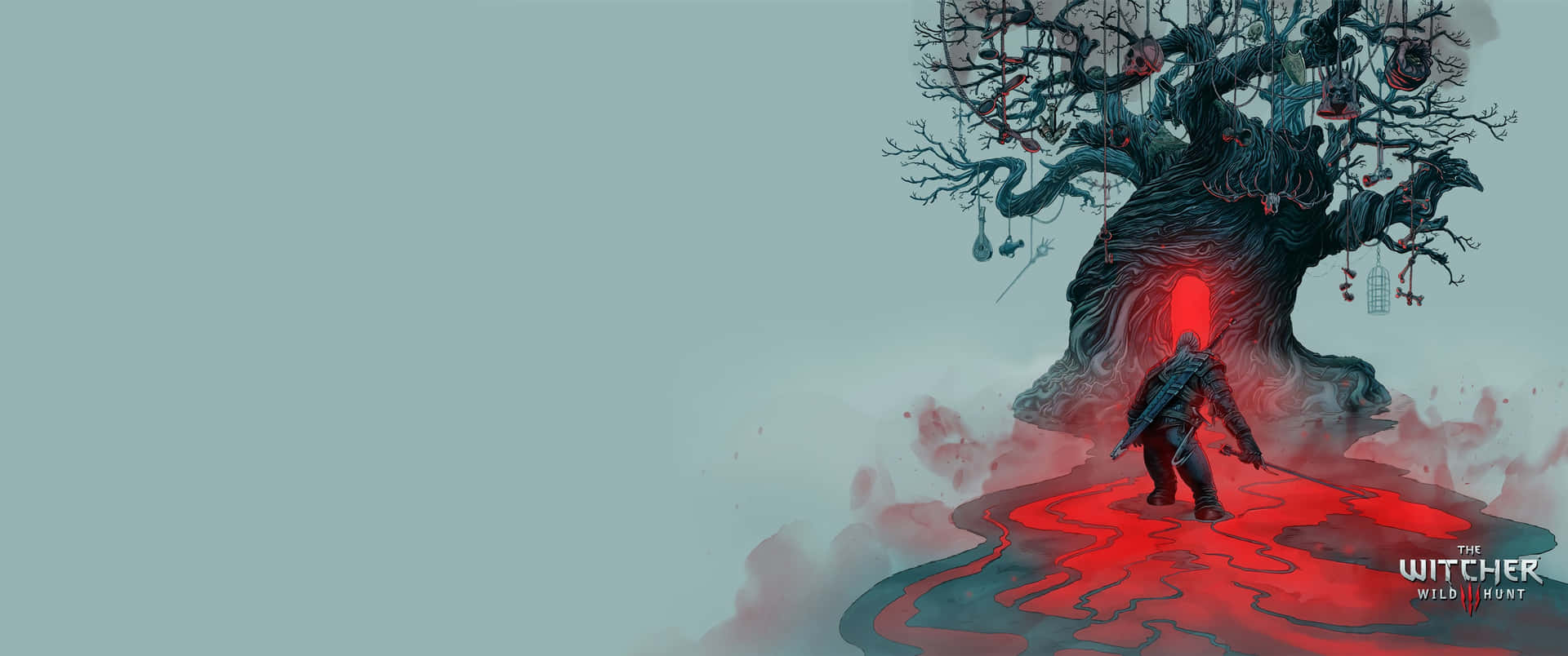 3440x1440 Witcher Glowing Tree Entrance Wallpaper