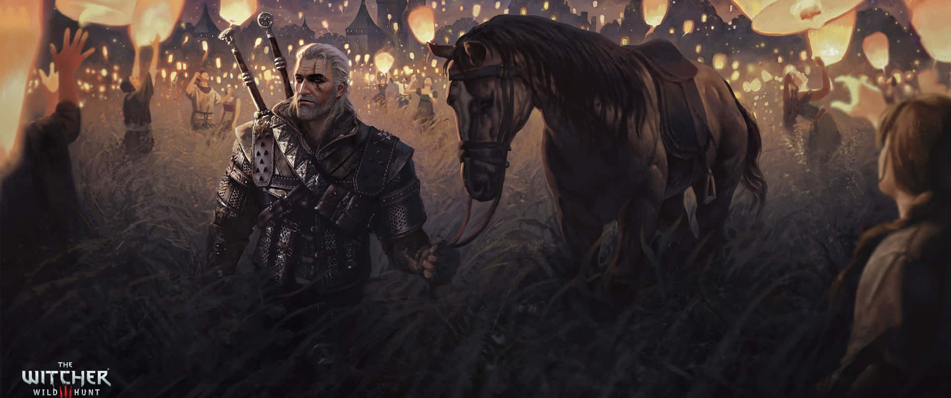 3440x1440 Witcher Geralt Leading His Horse Wallpaper