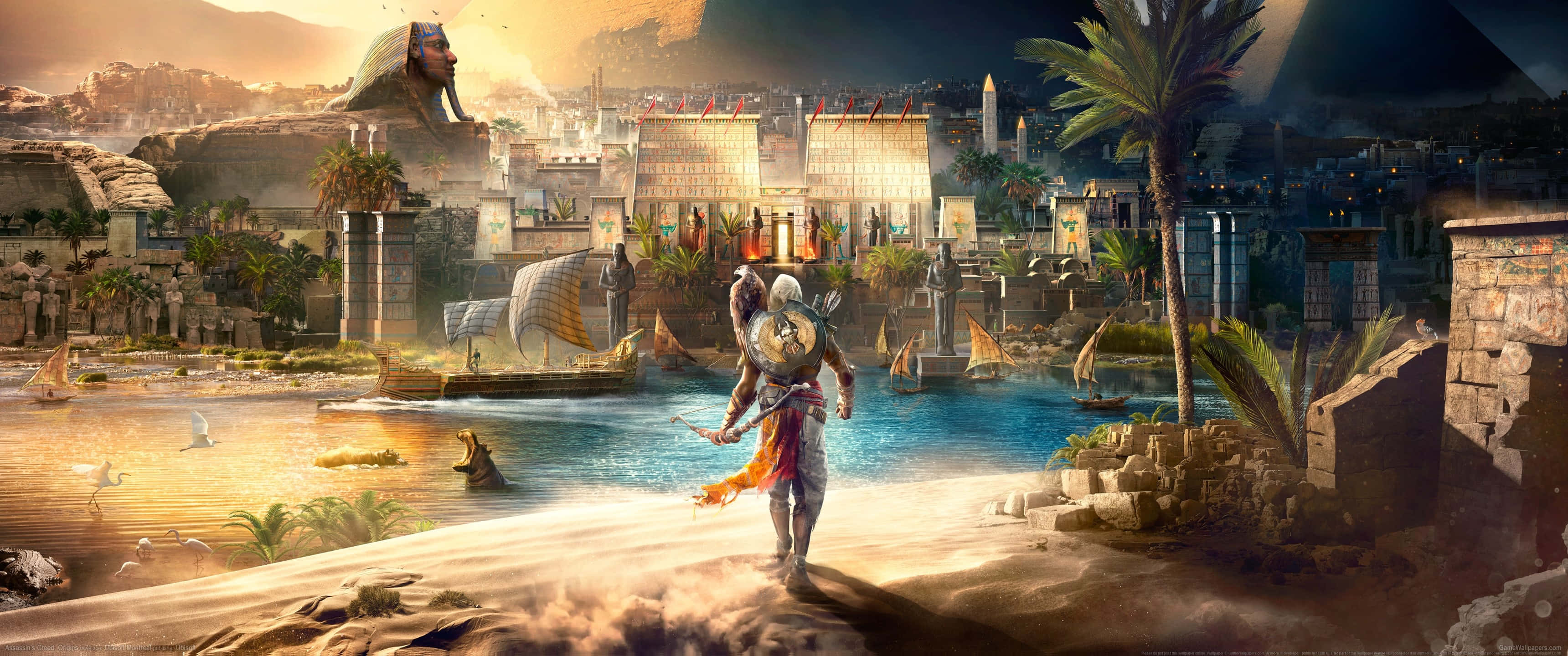 3440x1440p Assassin's Creed Odyssey Background Assassin Facing Egypt Background
