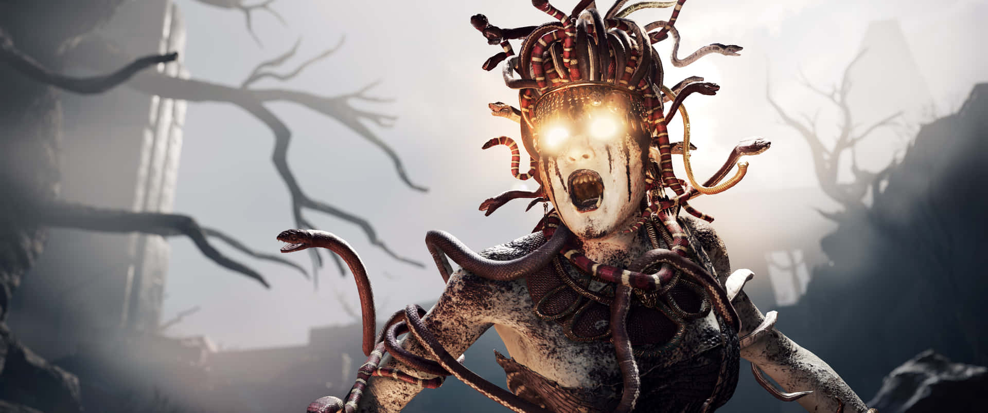 3440x1440p Assassin's Creed Odyssey Background Angry Medusa Background