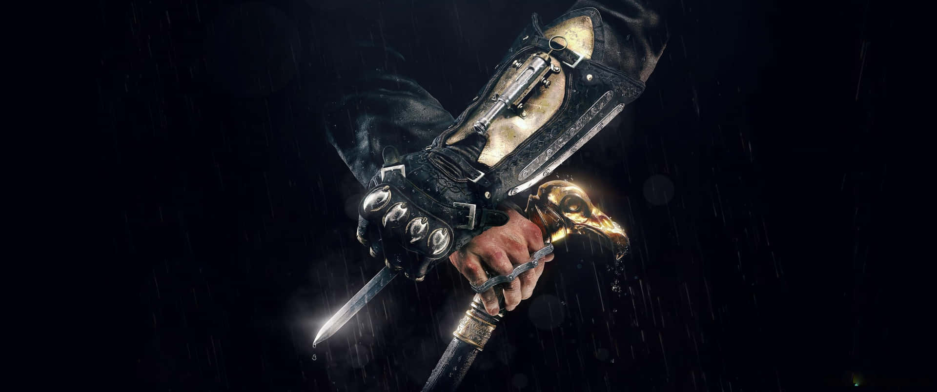 3440x1440pbakgrundsbild För Assassin's Creed Odyssey Med Dolda Klingor Och En Käpp.