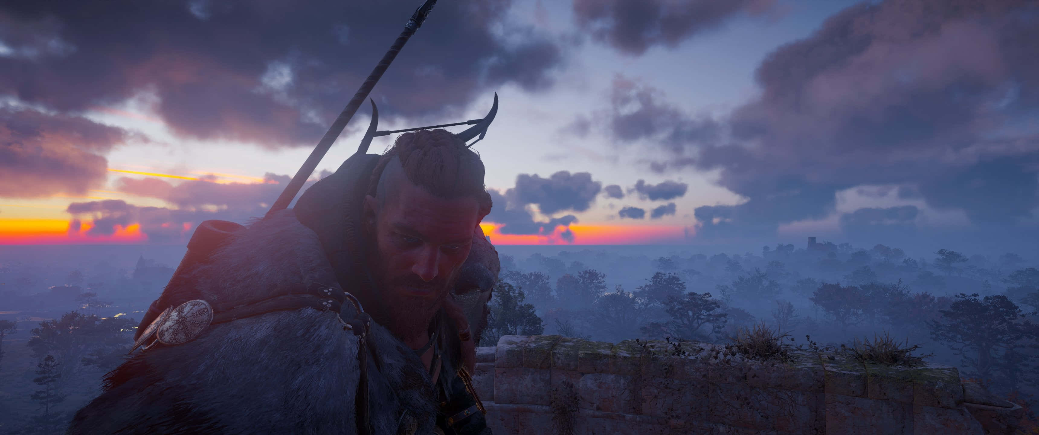 3440x1440p Assassin's Creed Odyssey Background Eivor Sunset Background