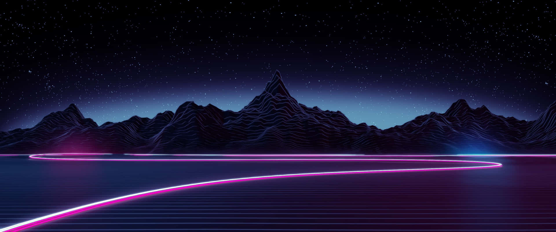 3440x1440p Vaporwave Neon Mountain baggrund