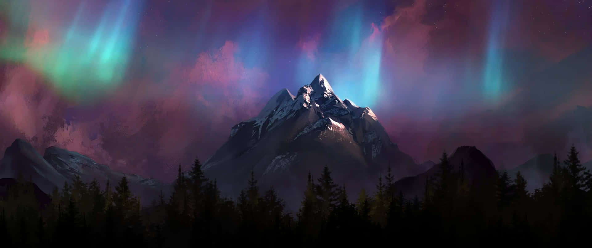 3440x1440pfaszinierender Hintergrund Mit Nordlichtern (aurora Borealis)