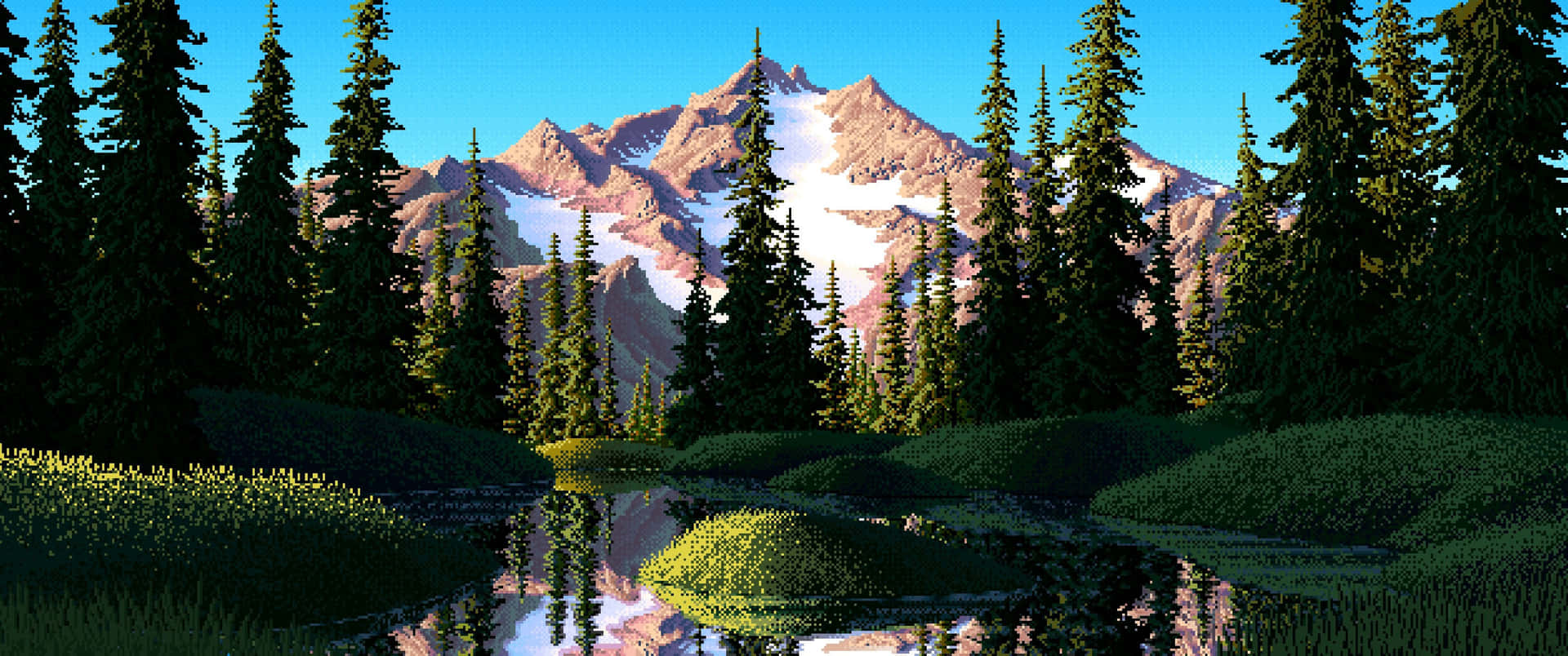 3440x1440p Trees And Snowy Mountain Background