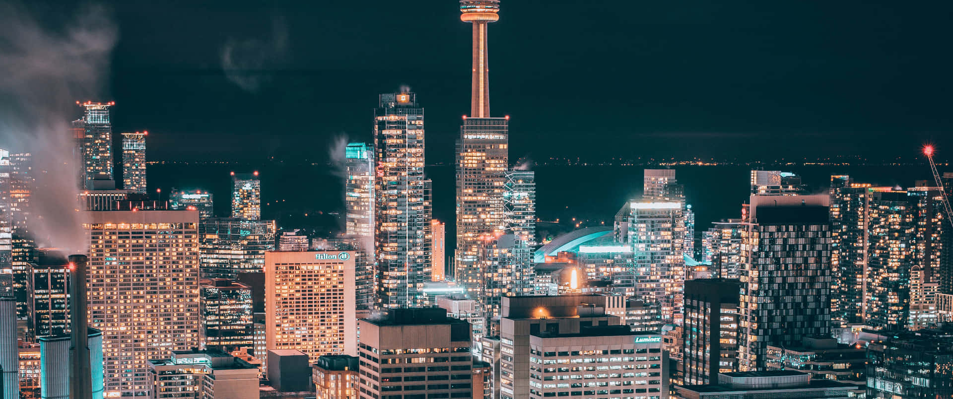 3440x1440pbakgrundsbild Av Toronto Kanadas Skyline