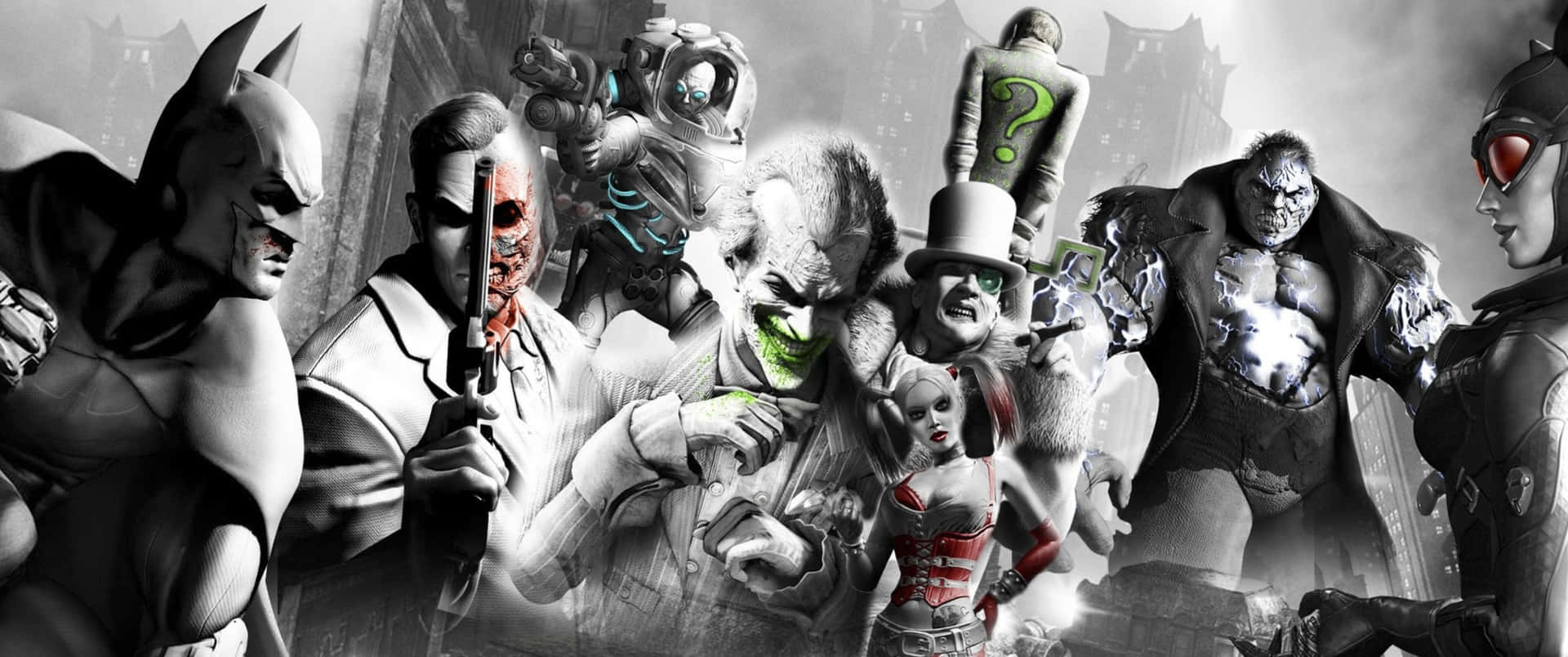 "Experience Batman Arkham City in high-resolution with a 3440x1440p background."