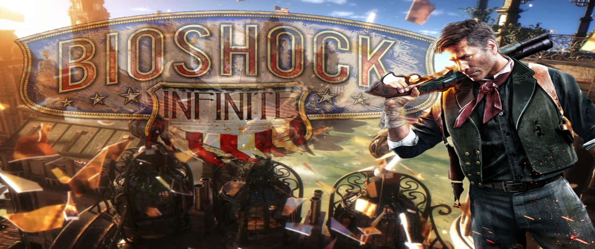Översiktav Booker Och Columbia 3440x1440p Bioshock Infinite Bakgrund.