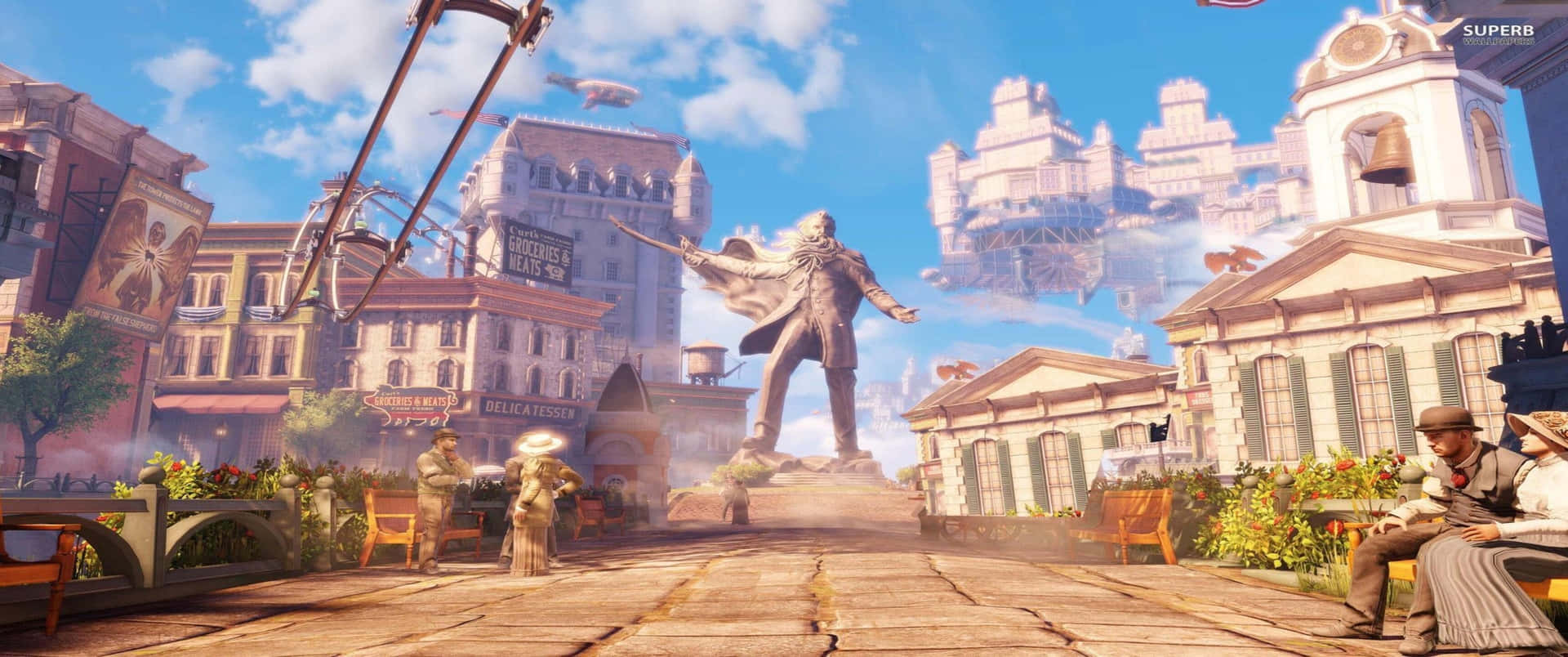 Couples On A Bench 3440x1440p Bioshock Infinite Background