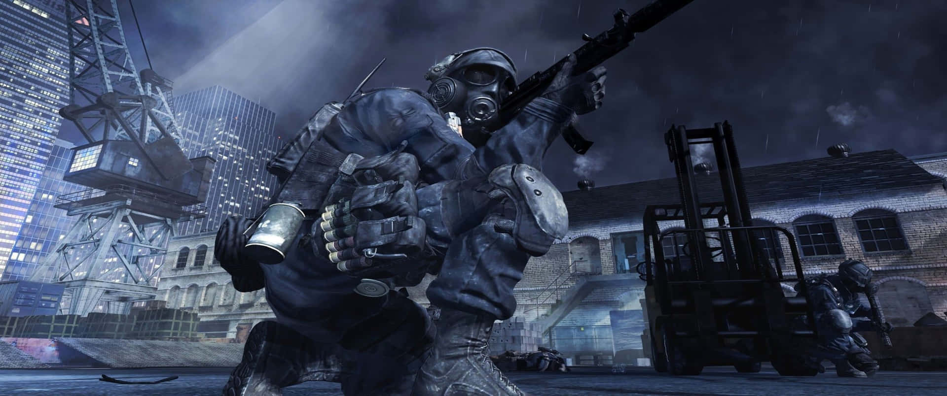 Soldatsom Knäböjer 3440x1440p Bakgrund För Call Of Duty Modern Warfare.