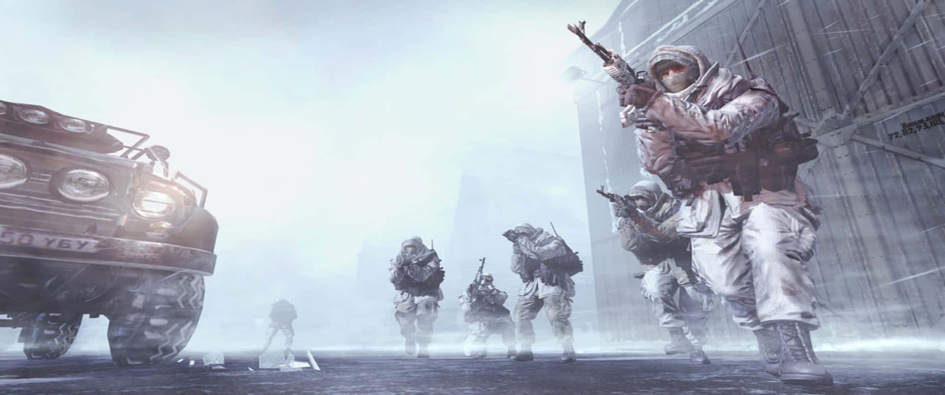Soldaterattackerar 3440x1440p Call Of Duty Modern Warfare-bakgrund.