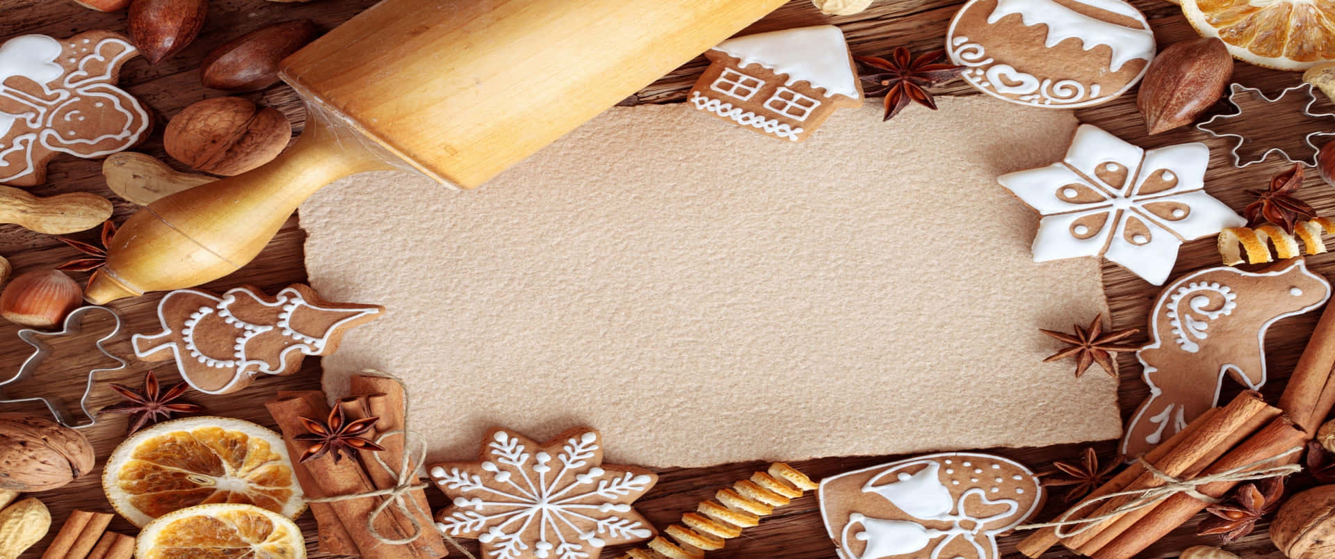 Cardboard And Rolling Pin 3440x1440p Cookies Background