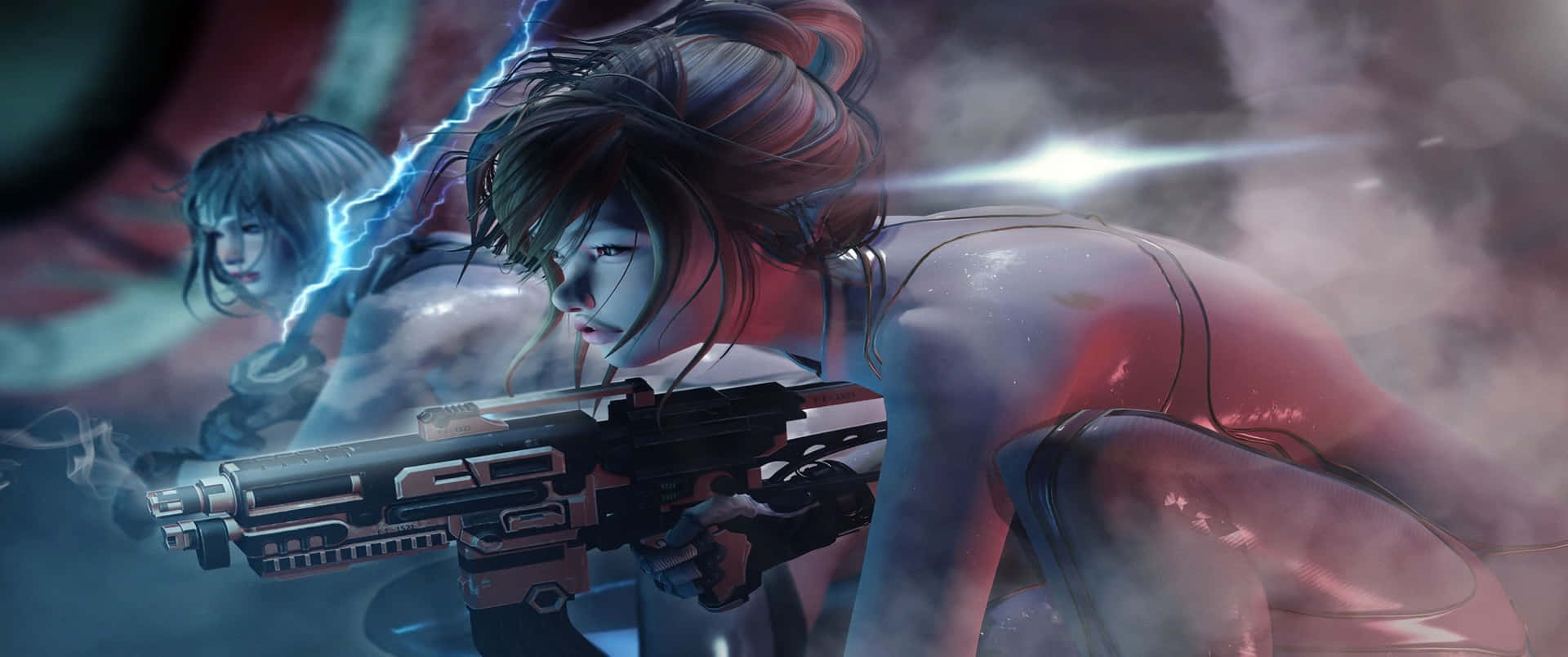 3440x1440p Cyberpunk 2077 Background Girls Holding Futuristic Weapons Background